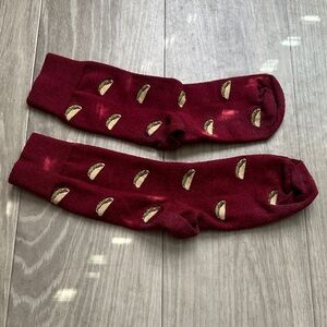 J. Crew Burgundy Socks with Taco Design
